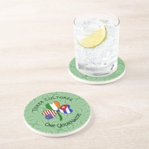 Cuban Irish American Flags Shamrock Your Name Coaster