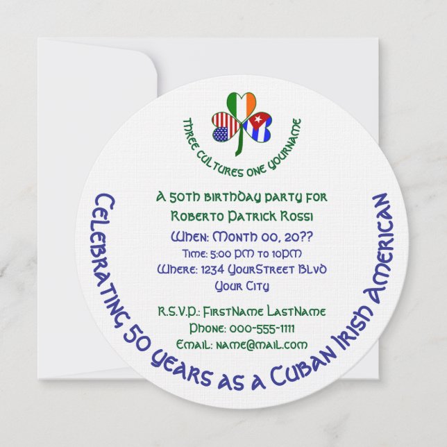 Cuban Irish American Shamrock Birthday  Invita Invitation (Front)