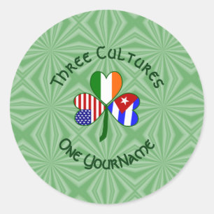 Cuban Irish USA Flags Shamrock Personalised  Classic Round Sticker