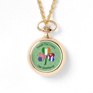 Cuban Irish USA Flags Shamrock Personalised Watch