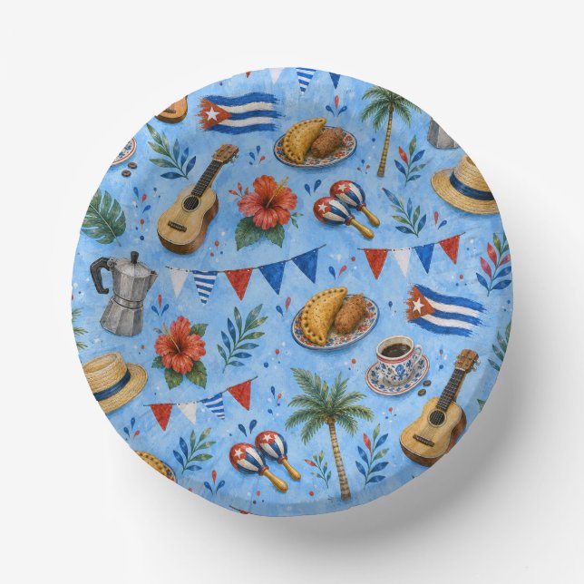 Cuban Party Pattern Paper Plate (Front)