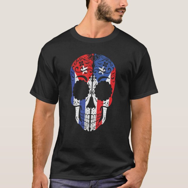 Cuban Puerto Rican Sugar Skull Cuba Puerto Rico Fl T-Shirt (Front)