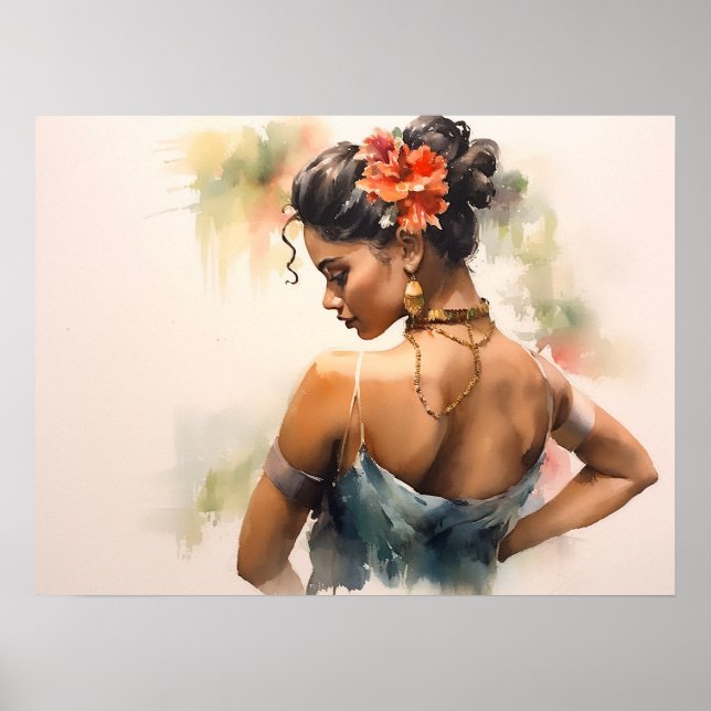 Cuban salsa dancer in a silk dress poster (Front)