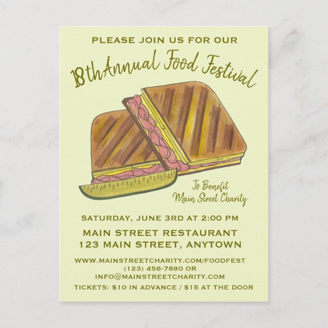 Cuban Sandwich Ham Pork Swiss Cheese Food Festival Announcement Postcard (Front)