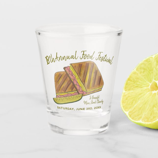Cuban Sandwich Ham Pork Swiss Cheese Food Festival Shot Glass (Front)