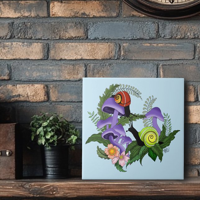 Cuban Snails Purple Mushrooms Ceramic Tile (Creator Uploaded)