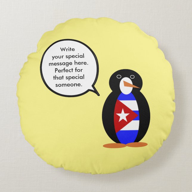 Cuban Talking Ms. Penguin Personalised  Round Cushion (Front)