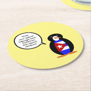 Cuban Talking Ms. Penguin Personalised  Round Paper Coaster