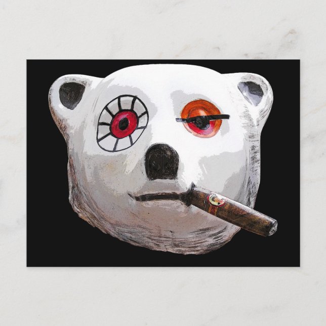 Cuban Teddy Bear with Cigar, Black Back Postcard (Front)