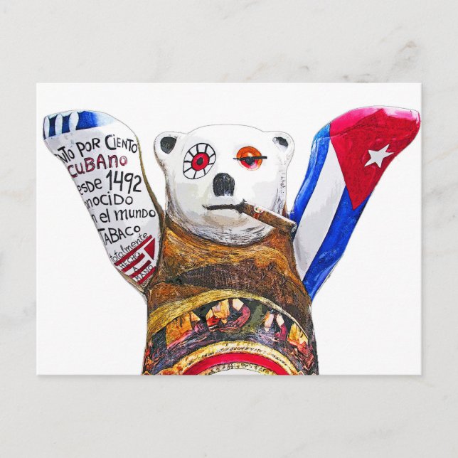 Cuban Teddy Bear with Cigar, White Back(pst) Postcard (Front)