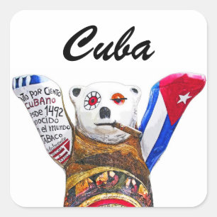Cuban Teddy Bear with Cigar, White Back(pst) Square Sticker