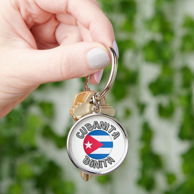 Cubanita Cuban Girl Flag Cute Keychain (Hand)