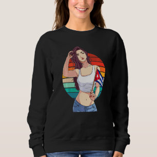 Cubanita Girl Cuba Flag Hispanic Cuban Pride Vinta Sweatshirt