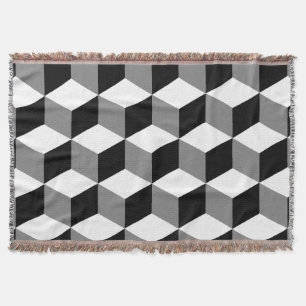 Cube Big Pattern Black White & Grey Throw Blanket