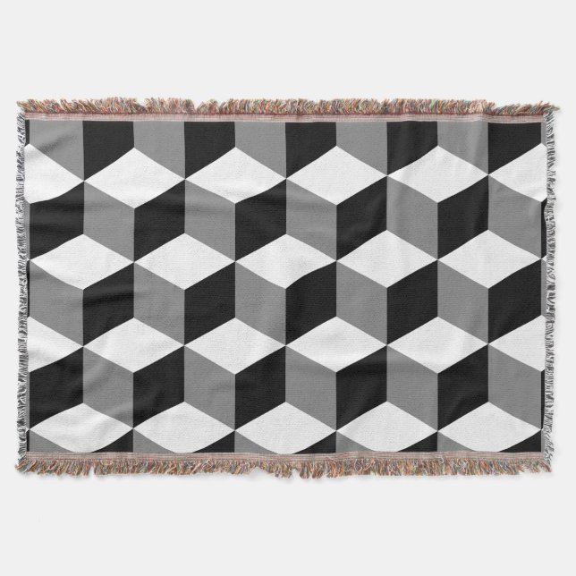 Cube Big Pattern Black White & Grey Throw Blanket (Front)