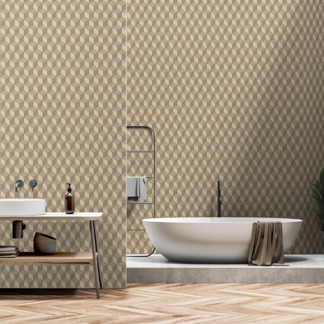 Cube isometric geometric pattern - beige crem dark wallpaper (Bathroom)