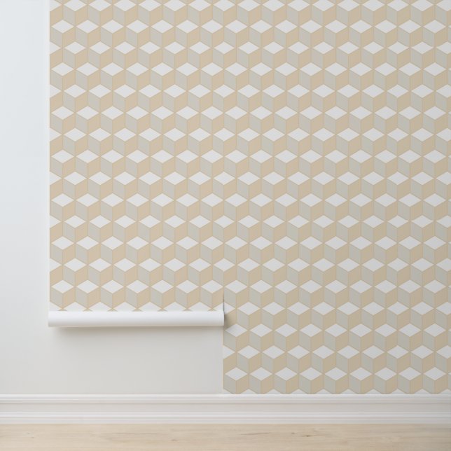Cube isometric geometric pattern - earthtones crem wallpaper (Application)