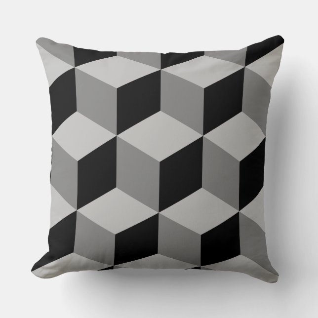 Cube Large Pattern Black & Greys Cushion (Front)