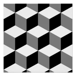 Cube Large Pattern Black White & Grey Poster