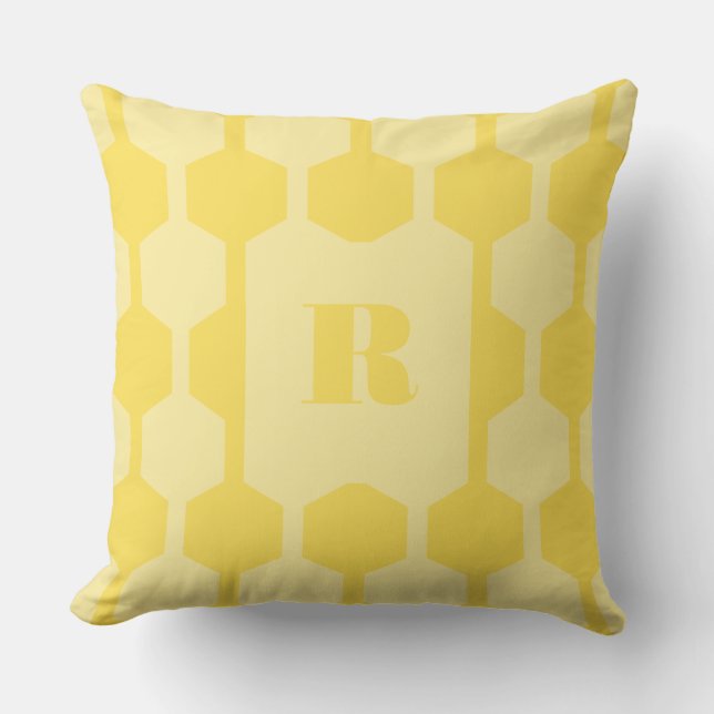Cube Lines Dandelion Yellow Monogrammed Pillow (Front)