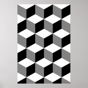 Cube Pattern Black White & Gray Poster
