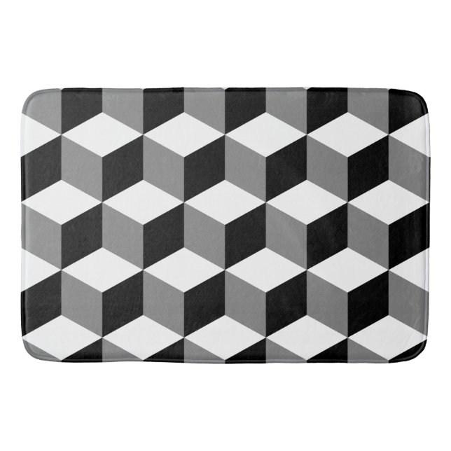 Cube Pattern Black White & Grey Bath Mat (Front)