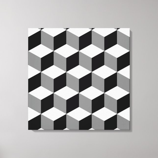 Cube Pattern Black White & Grey Canvas Print (Front)