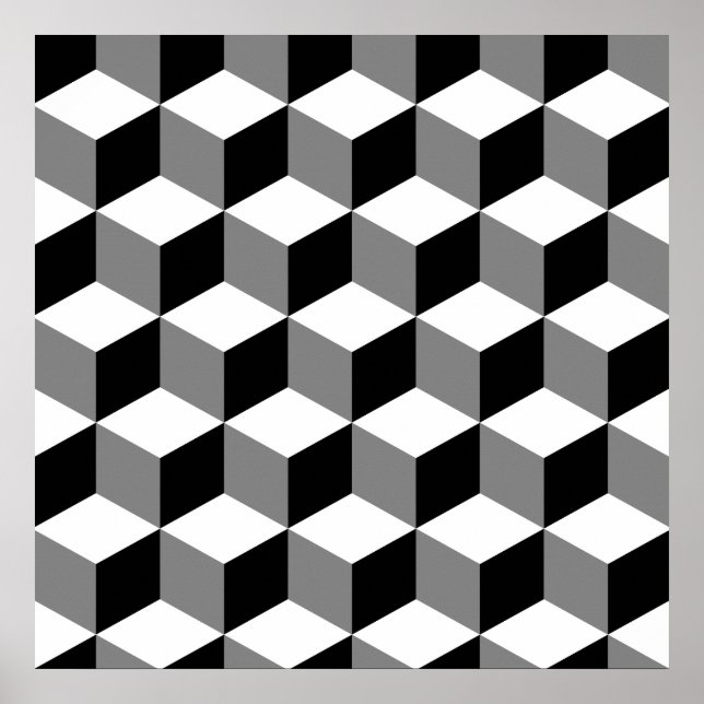 Cube Pattern Black White & Grey Poster (Front)
