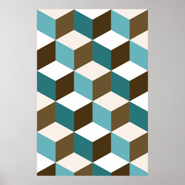 Cube Pattern Teals Browns White Poster (Front)