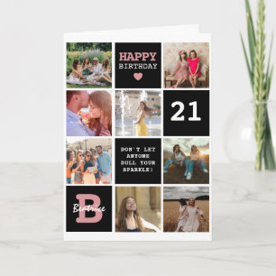 Cube Personalized Text & Photo Grid Birthday Card