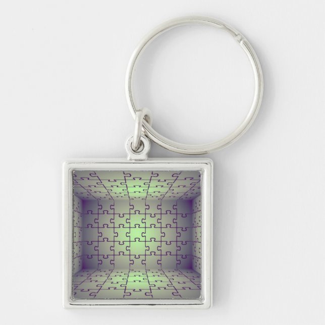 Cube perspective made of puzzles key ring (Front)