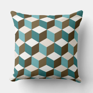 Cube Ptn Teals Brown Cream & White Cushion