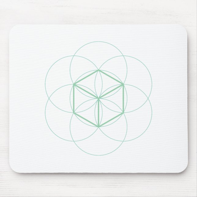 Cube Sacred Geometry Mouse Pad – Green Hexahedron  (Front)
