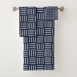 Cubes Blue White Minimal Pattern Bath Towel Set
