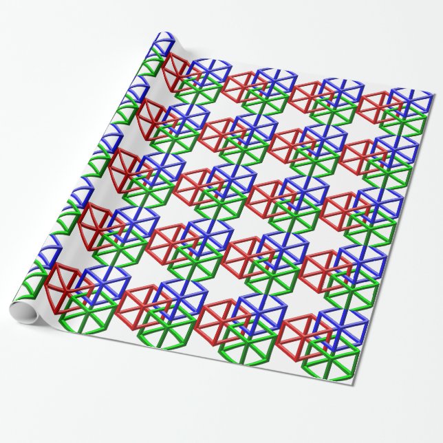 Cubes Impossible Geometry Optical Illusion Wrapping Paper (Unrolled)