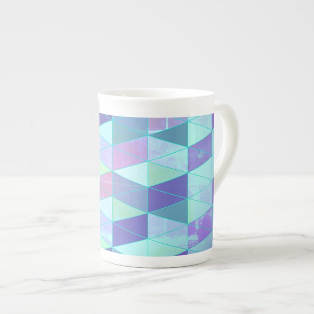 Cubes Into Triangles Geometric Pattern Bone China Mug (Front Right)