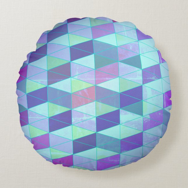 Cubes Into Triangles Geometric Pattern Round Cushion (Front)