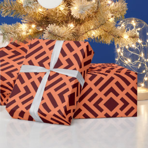 Cubes Orange Brown Minimal Pattern Wrapping Paper