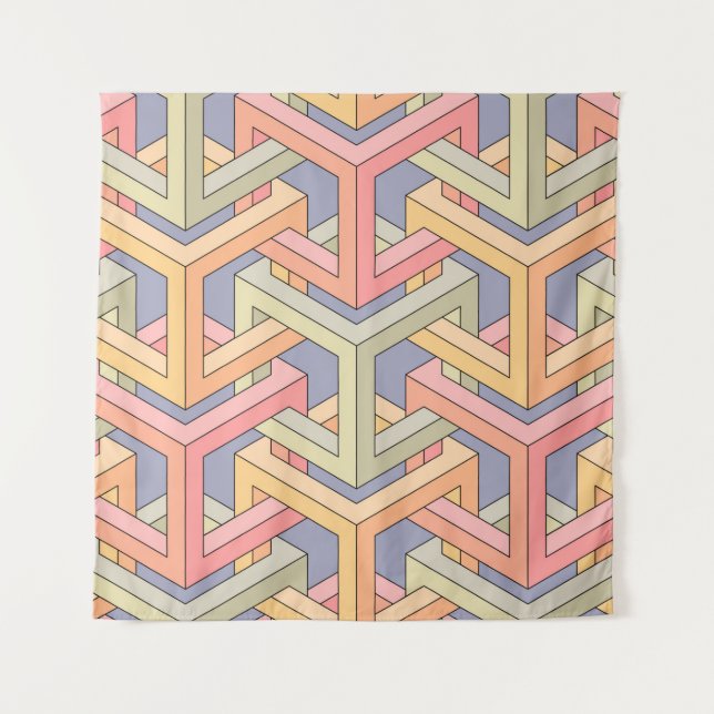 Cubes. Seamless 3D pattern. Optical illusions. Mod Tapestry (Front)
