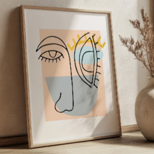 Cubic Line Art Face Illustration Minimalist BOHO Poster