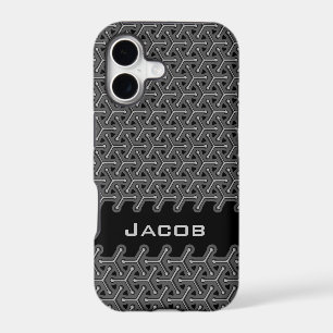 Cubic steel grey black patterned custom name