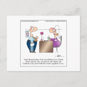 CUBICLE LOVE Cartoon Postcard by April McCallum