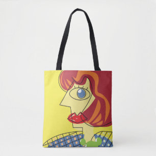 Cubism female portrait colourful tote bag