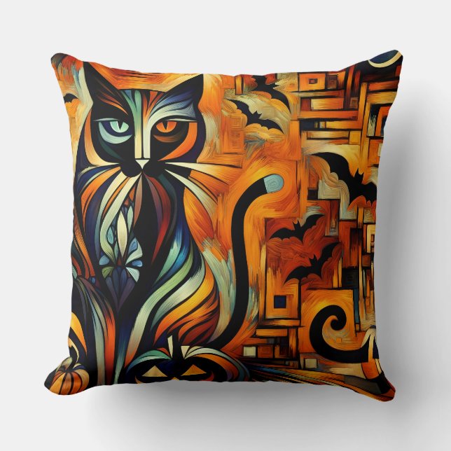 Cubism Halloween Cat Cushion (Front)