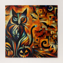 Cubism Halloween Cat Jigsaw Puzzle