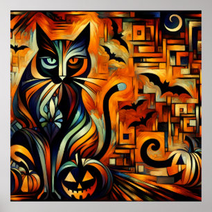 Cubism Halloween Cat Poster