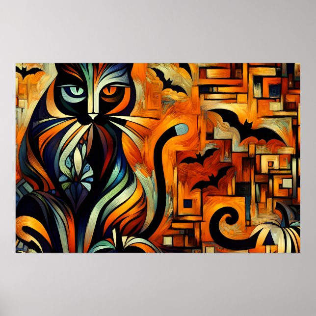 Cubism Halloween Cat Poster (Front)