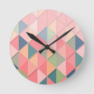 CUBISM pastel Shades GEOMETRIC - ADD MONOGRAM Round Clock