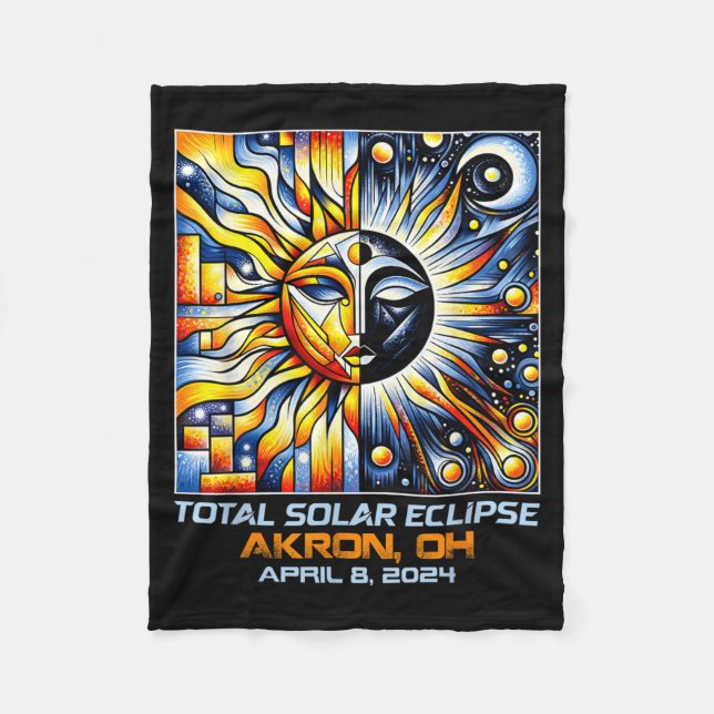 Cubism Total Solar Eclipse Akron Ohio Fleece Blanket (Front)