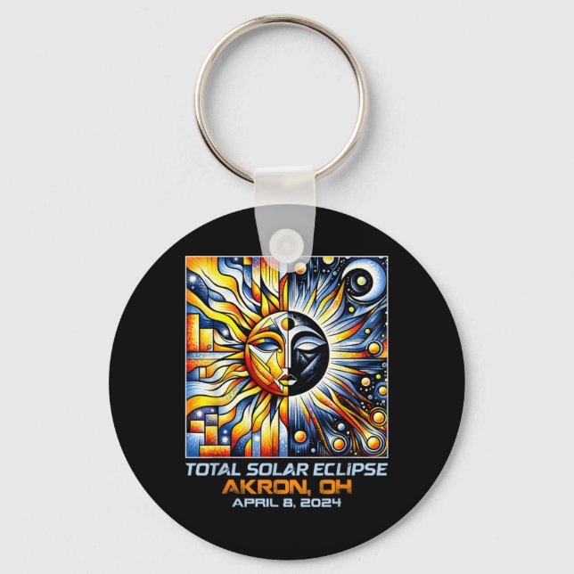 Cubism Total Solar Eclipse Akron Ohio Key Ring (Front)